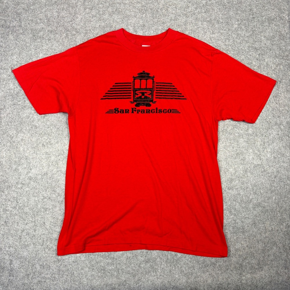 Vintage Collegiate Pacific San Francisco Cable Car T-Shirt Red XL Single Stitch